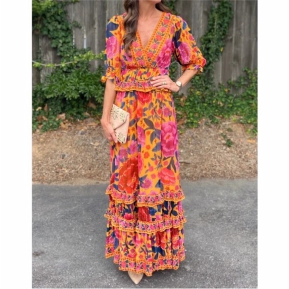FARM Rio Dresses & Skirts - NEW Farm Rio Floral Dream Maxi Dress Floral Dream Yellow XS